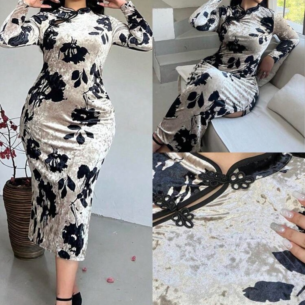 Elegant Velvet Floral Dress